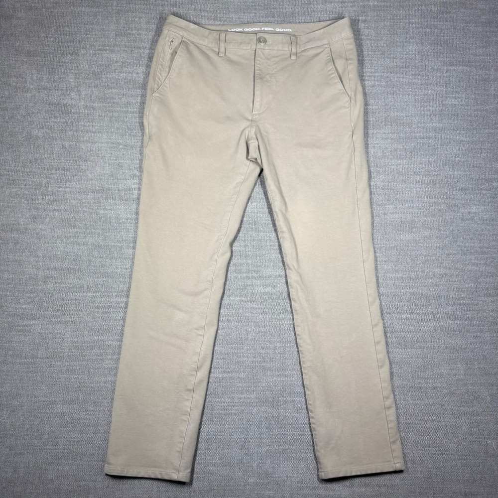 True Classic Mens‎ Slim Fit Chino Pants Tan Comfort Stretch Cotton Knit 33x28